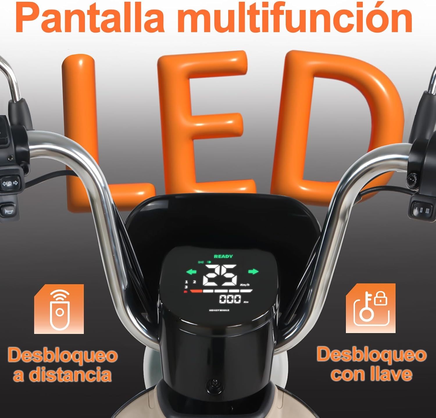 HONEYWHALE UNA Bicicleta Electrica para Adultos, Moto Electrica con Alarma, Potencia Motor MAX 800W, Velocidad MAX 45KM/H, Autonomía 60KM, Bateria 20AH de Gran Capacidad