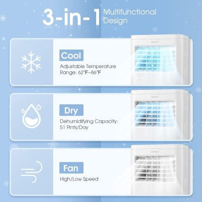 Acondicionador de aire portátil, 10000 BTU con deshumidificador integrado, refresca hasta 250 metros cuadrados Pies