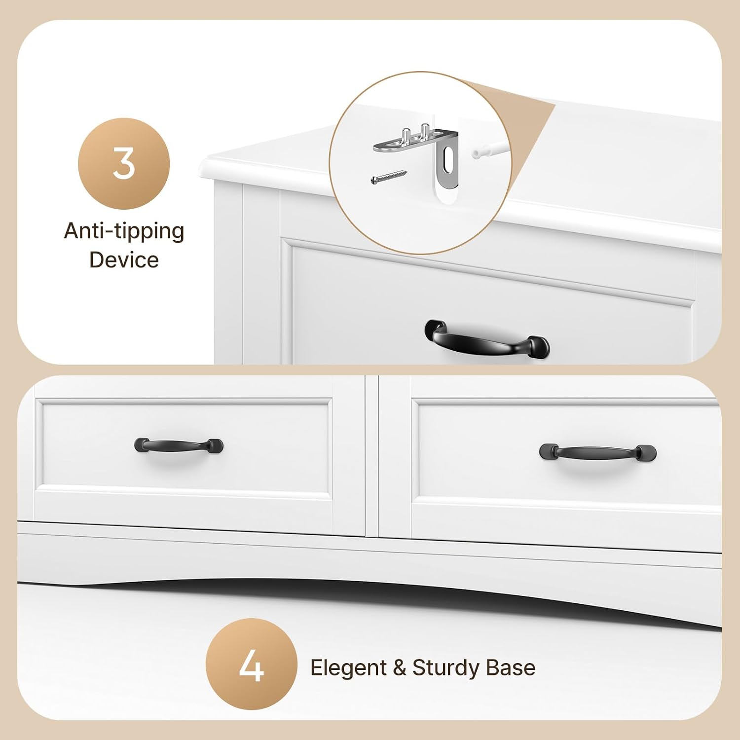 Gizoon - Cómoda de 6 cajones para recámara, cómoda de 47 pulgadas más grande con asa mental para habitación de niños, cómoda blanca con 6 cajones de almacenamiento para sala de estar, entrada y