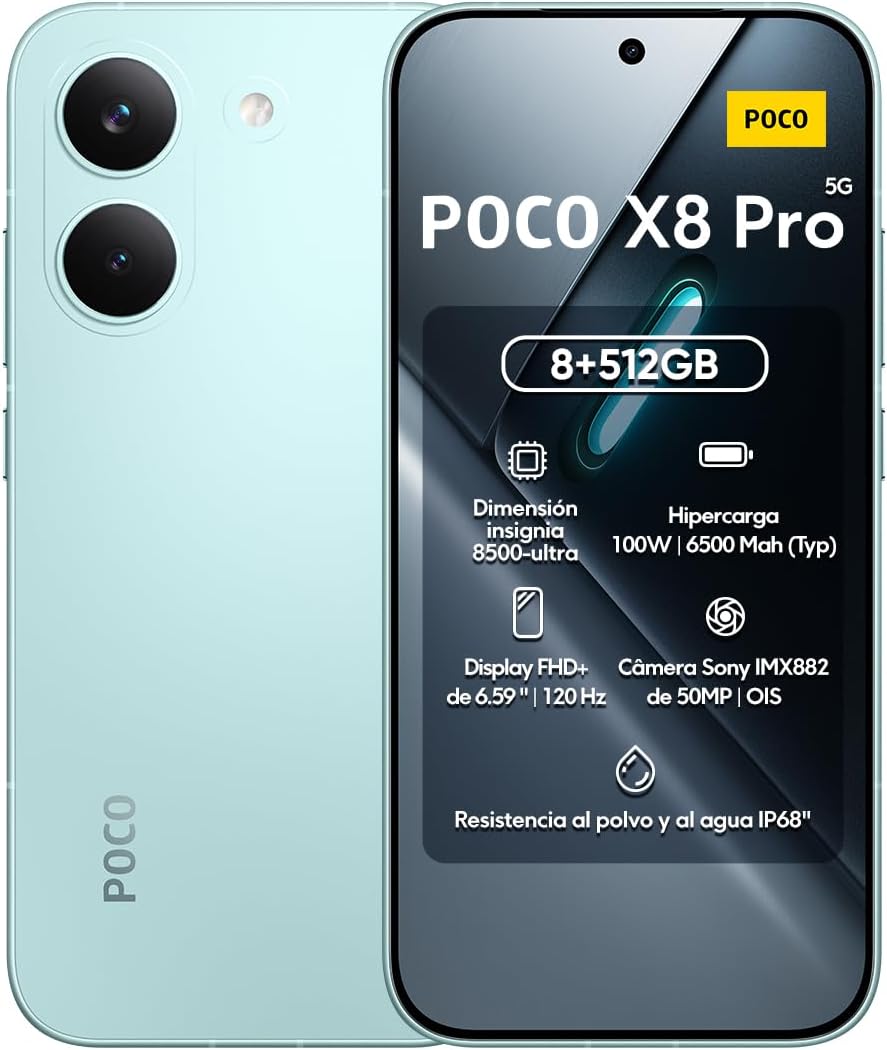 Poco X8 Pro 12GB + 512GB Negro Versión Global,Flagship Dimensity 8500 Ultra, Batería 6500mAh(typ),Pantalla AMOLED 6.59'' 120Hz, Cámara Principal 50MP