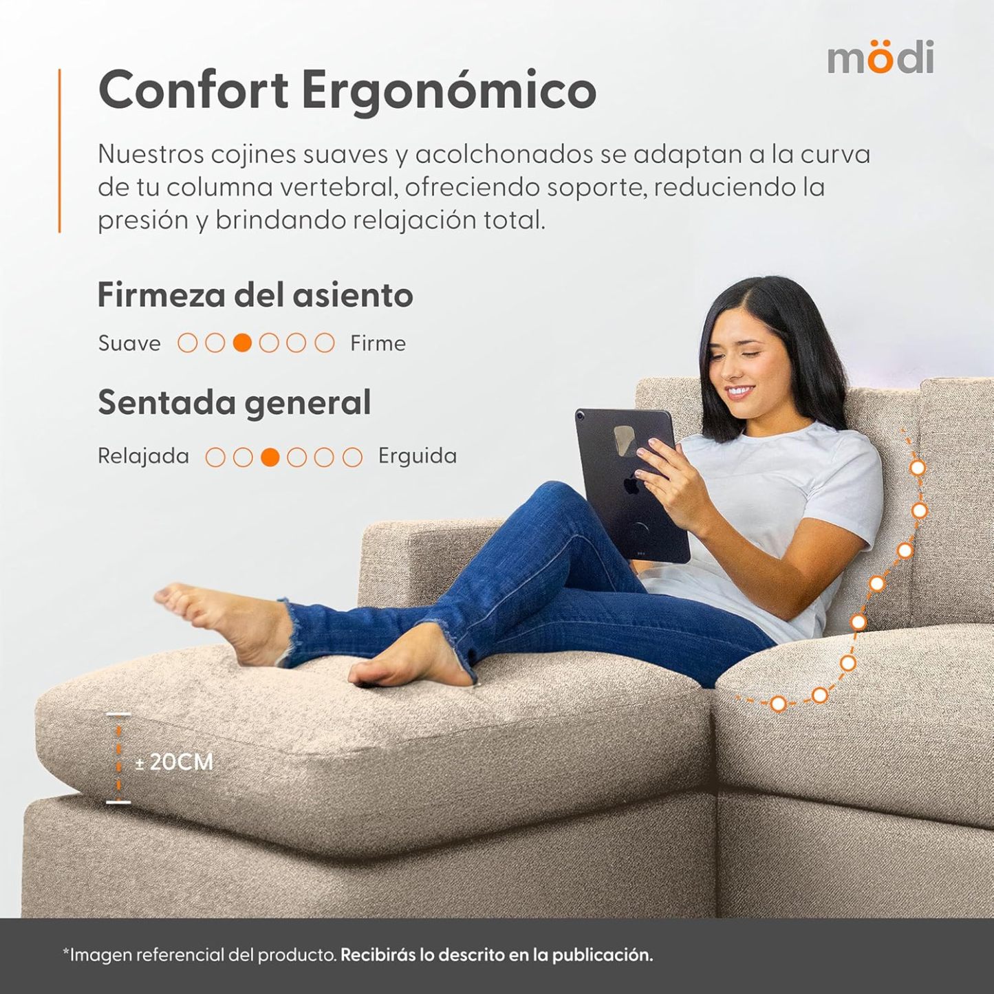 MODISOFA - Sofá Sala Esquinera Modular con Otomano | 6 Plazas | Beige | + Pillow Pack | Fácil de Ensamblar y Adaptable | Envío Gratis