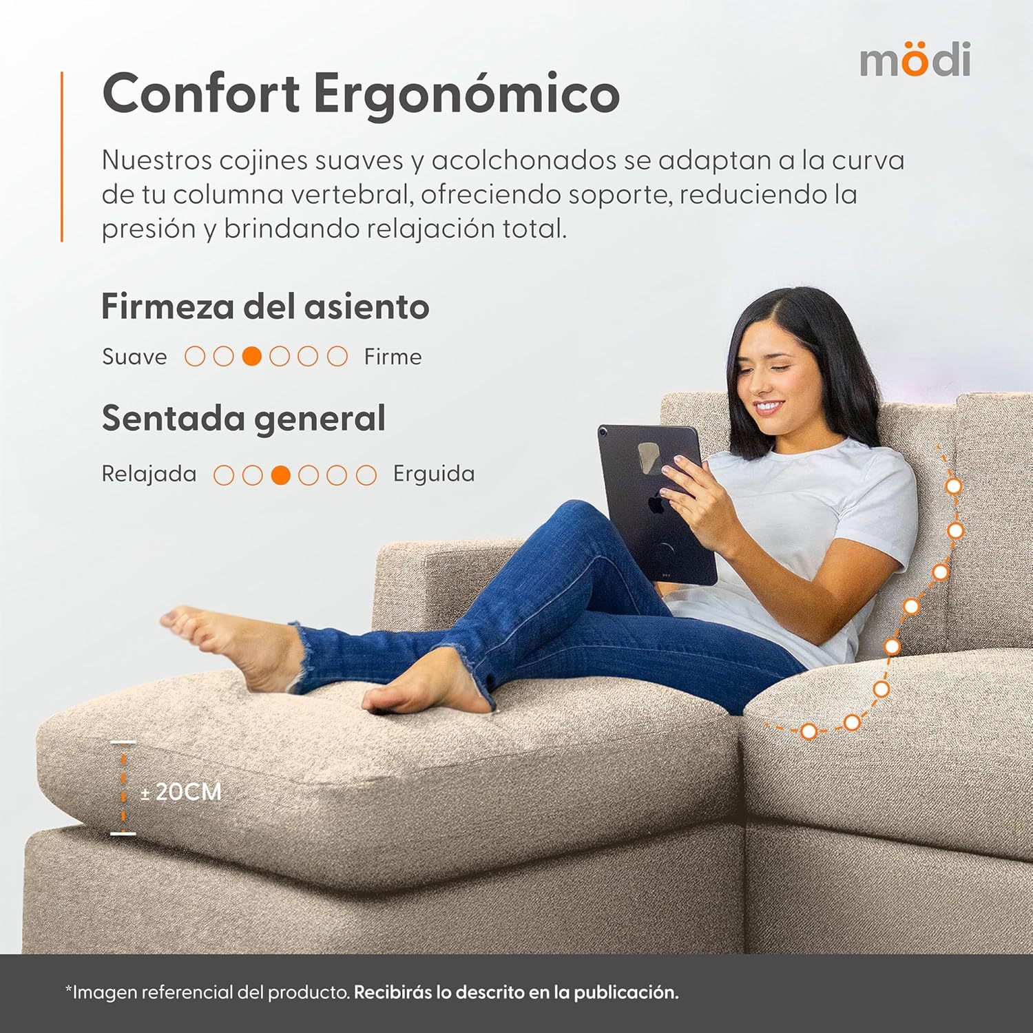 MODISOFA - Sofá Sala Esquinera Modular con Otomano | 6 Plazas | Beige | + Pillow Pack | Fácil de Ensamblar y Adaptable | Envío Gratis