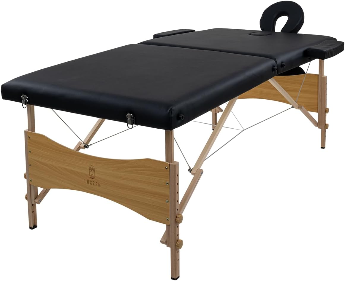 LUXZEN - Cama para Masajes Portatil Plegable Profesional con Estuche y Altura Ajustable Camilla Fisioterapia Ideal para Tatuar SPA Quiropraxia o Facial (Extra Grande 85cm Ancho) (Beige)