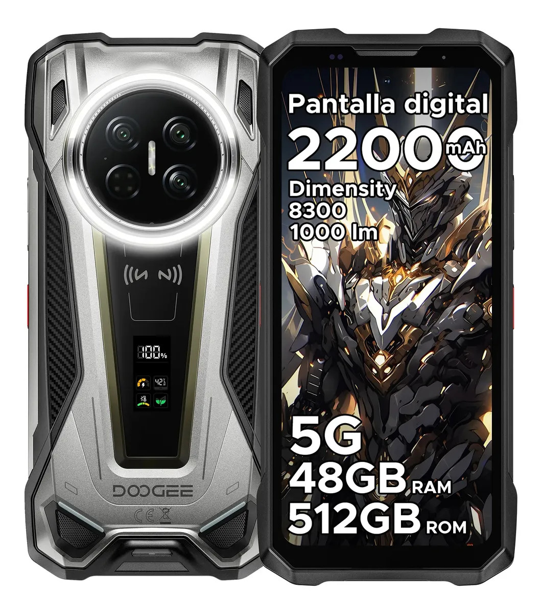 Doogee V Max 2 Celular Resistente 5G, Android 16, 48GB RAM+512GB ROM, Batería 22000mAh, Carga 120W, Pantalla 6.78" 120Hz, Luz de Camping, WiFi6E, Doble SIM