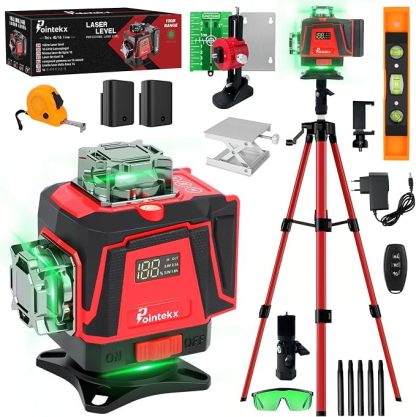 📐🎁Nivel Láser Alloyman 4D 16 Líneas Verdes, Autonivelante 4x360°, Incluye Trípode y 2 Baterías de Litio, para Azulejos, Colgar Cuadros y Reformas de Interiores, Excelente Regalo para Navidad y Año Nuevo
