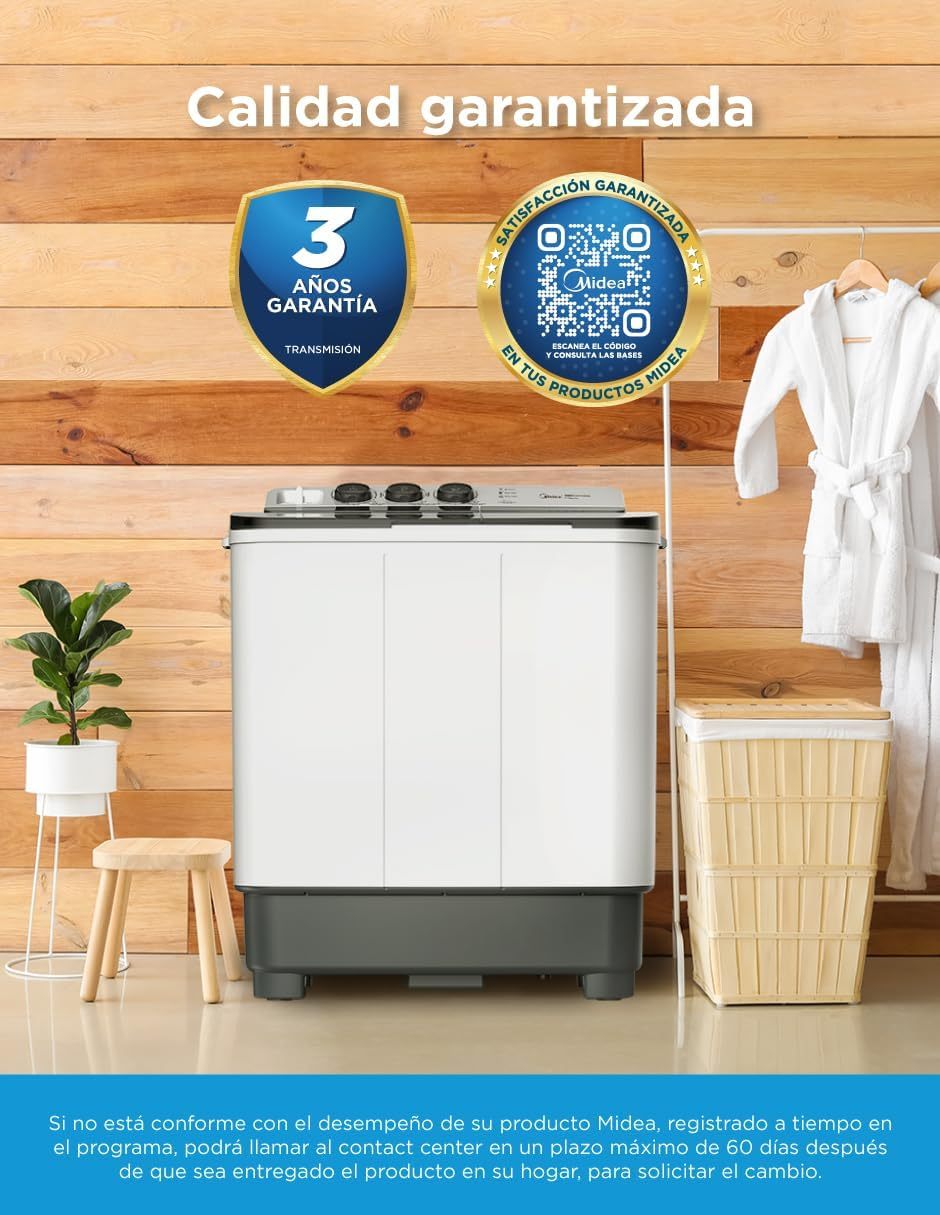 Midea MT100W110/W-MX Lavadora Semiautomática Dos Tinas Twin Force Pulsator 11Kg Blanca