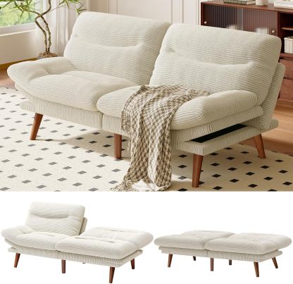 AMADA Sofá Cama Futón Convertible de 66", Juego de Futón Plegable de Pana con Respaldo y Reposabrazos Ajustables, Sillón Reclinable para Sala de Estar, Departamento u Oficina, Marco de Madera Sólida