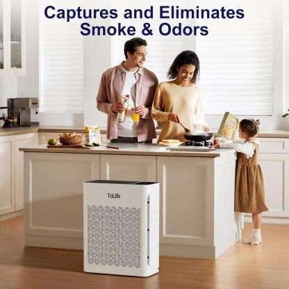 Tolife Purificador de aire para habitación grande, purificadores de aire para el hogar y pelo de mascotas con filtro lavable, limpiador de aire para recámara de hasta 1095 pies² polvo humo olor, modo