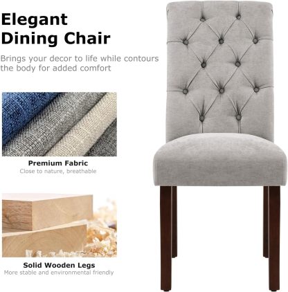 COLAMY - Juego de 6 sillas de Comedor con Botones y tapizadas, con Patas de Madera Maciza y Asiento Acolchado para Comedor, Cocina, Color Gris