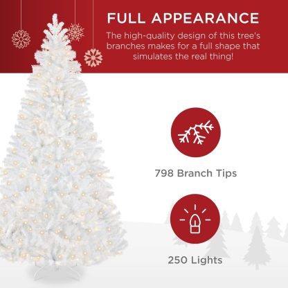 Best Choice Products - Árbol de Navidad Artificial de Abeto preiluminado de 7 pies para el hogar, Oficina, decoración de Fiesta con 550 Luces incandescentes, 1346 Puntas de Rama, fácil Montaje