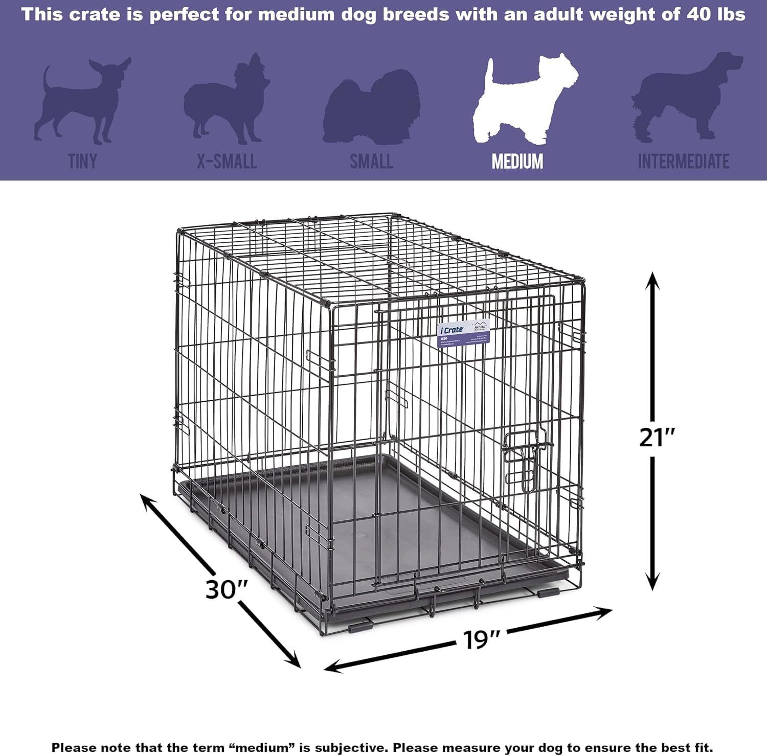 MidWest Homes for Pets - Jaula para perros XL | Jaula para perros MidWest iCrate de metal plegable con doble puerta con panel divisor, protege los pies y bandeja para perros a prueba de fugas | 48 pulgadas de largo x 30 de ancho x 33 pulgadas de alto, raz