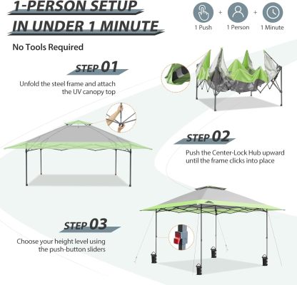 EAGLE PEAK - Toldo desplegable de pierna recta de 13 x 13 pulgadas, toldo instantáneo para exteriores, fácil instalación para una sola persona, refugio plegable con aleros de extensión automática, 169 pies cuadrados de sombra (gris)