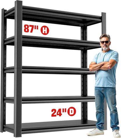 Estantería de almacenamiento para cochera, resistente – Estantes de 72 pulgadas de alto, estantes ajustables de metal de 5 niveles, estante de almacenamiento industrial para cochera, 16 pulgadas de