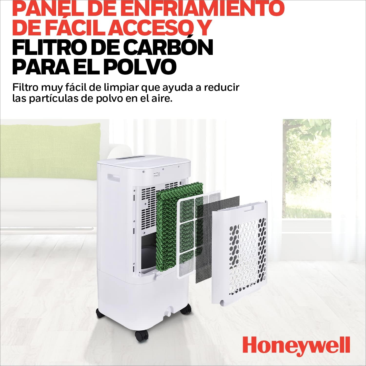 Honeywell Enfriador de Aire CL152 con Ionizador y Panel Antibacterial. 15 litros. Enfría hasta 19 m2