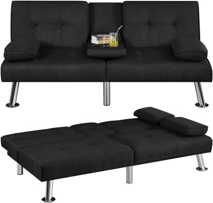 Yaheetech - Sofá Cama Convertible Ajustable, Moderno sillón reclinable de Piel sintético para el hogar, sofá Cama Plegable, Cama de Invitados, reposabrazos extraíbles, portavasos 3 ángulos, Capacidad
