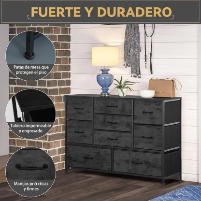 FURRIFIC Cómoda Gran Capacidad de 9 Cajones,115 * 75 * 35cm,Cajonera para Recamara,Ropa,Hogar Y Oficina,Organizador Cajonera de Estructura Metal con Cajones de Tela en 3 Tamaños