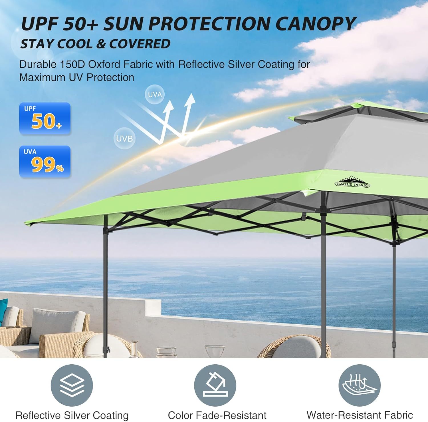 EAGLE PEAK - Toldo desplegable de pierna recta de 13 x 13 pulgadas, toldo instantáneo para exteriores, fácil instalación para una sola persona, refugio plegable con aleros de extensión automática, 169 pies cuadrados de sombra (gris)