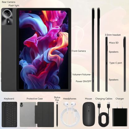 URAO Tablet Android 15, 14 pulgadas 30 GB RAM, 256 GB ROM, 1920 x 1200 IPS FHD, 10000 mAh, carga rápida de 30 W, procesador Octa-Core, Wi-Fi 6, BT 5.4,...