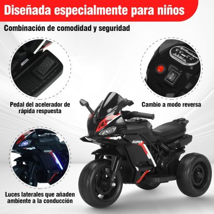 HONEYWHALE 6688 Moto Electrica Infantil Niño, Carro Electrico Niño Montable con Luz Led y Musica, Triciclo con Modo de Retroceso, Velocidad Máxima 4KM/H, Autonomía de 45 Minutos