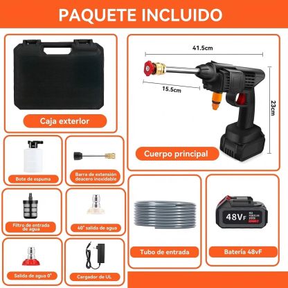 ACOVARK Hidrolavadora Inalámbrica Portátil con 2 Boquillas y Cañón de Espuma, Pistola para Hidrolavadora con Manguera de 5m, Alcance de 6-8 Metros, con Caja de Herramientas, para Pisos y Vehículos