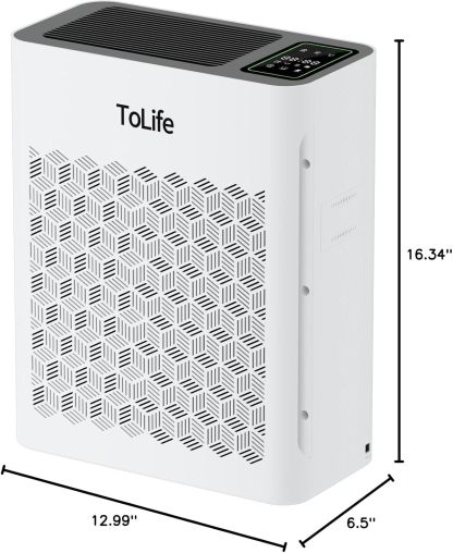 Tolife Purificador de aire para habitación grande, purificadores de aire para el hogar y pelo de mascotas con filtro lavable, limpiador de aire para recámara de hasta 1095 pies² polvo humo olor, modo