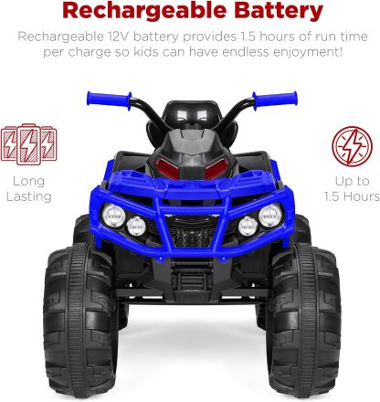 Best Choice Products 12V ATV eléctrico para niños de 4 ruedas con audio Bluetooth, velocidad máxima de 3.7 mph, neumáticos con banda de rodadura, faros LED, radio, color negro