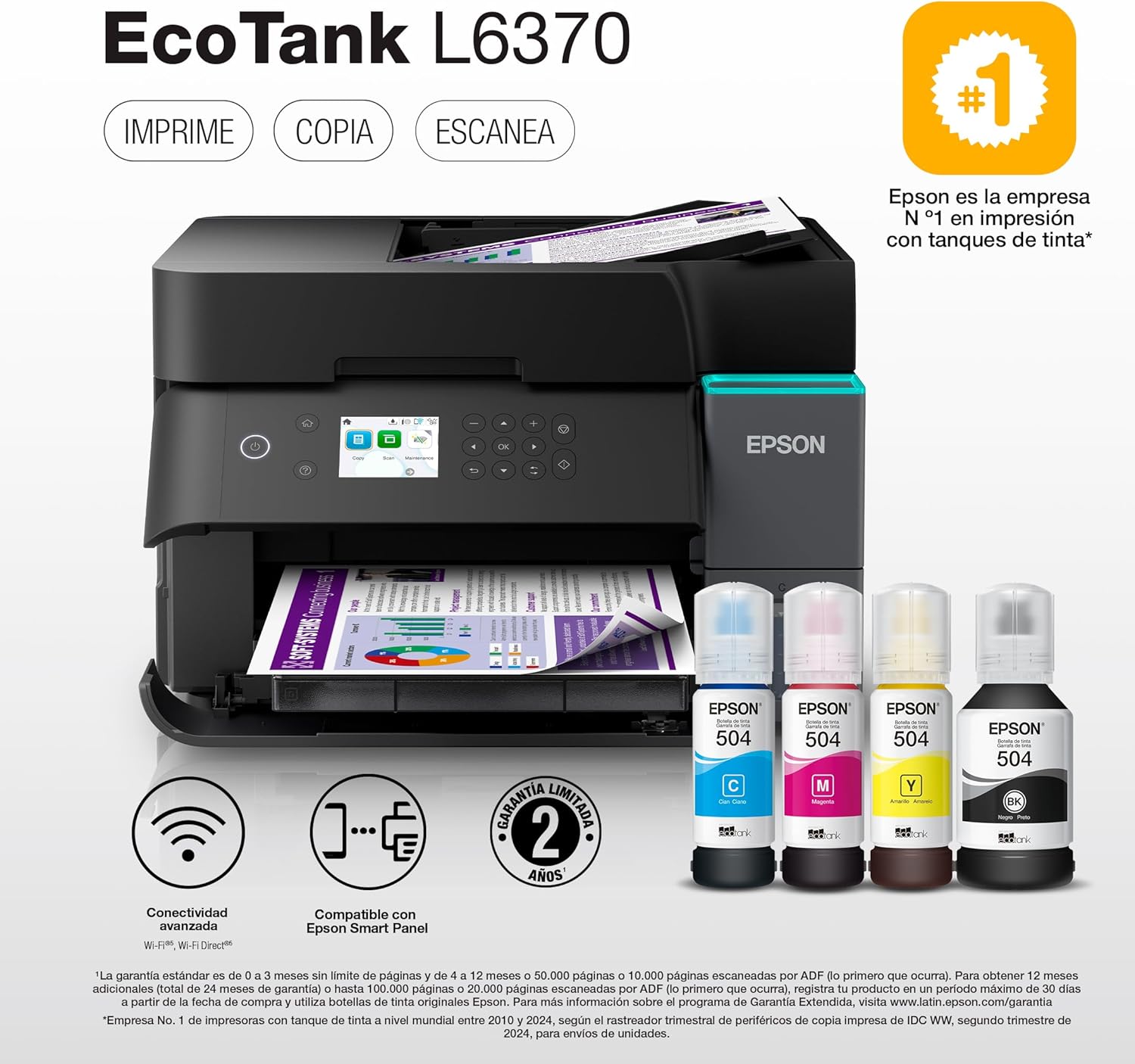 Epson Impresora Multifuncional a Color Inalámbrica con Sistema de Tanque de Tinta EcoTank L6370