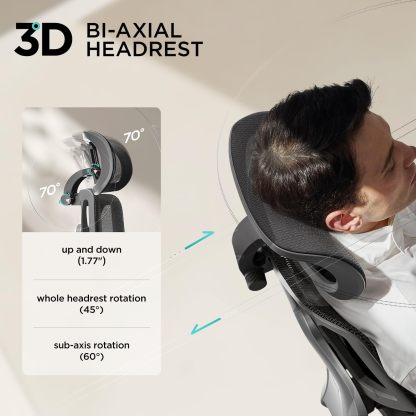 🪑Hbada E3 Air Silla de Oficina Ergonómica, Soporte Lumbar Dinámico de 3 Zonas, Reposacabezas Ajustable 3D, Reposabrazos 3D, Silla de Ordenador Giratoria