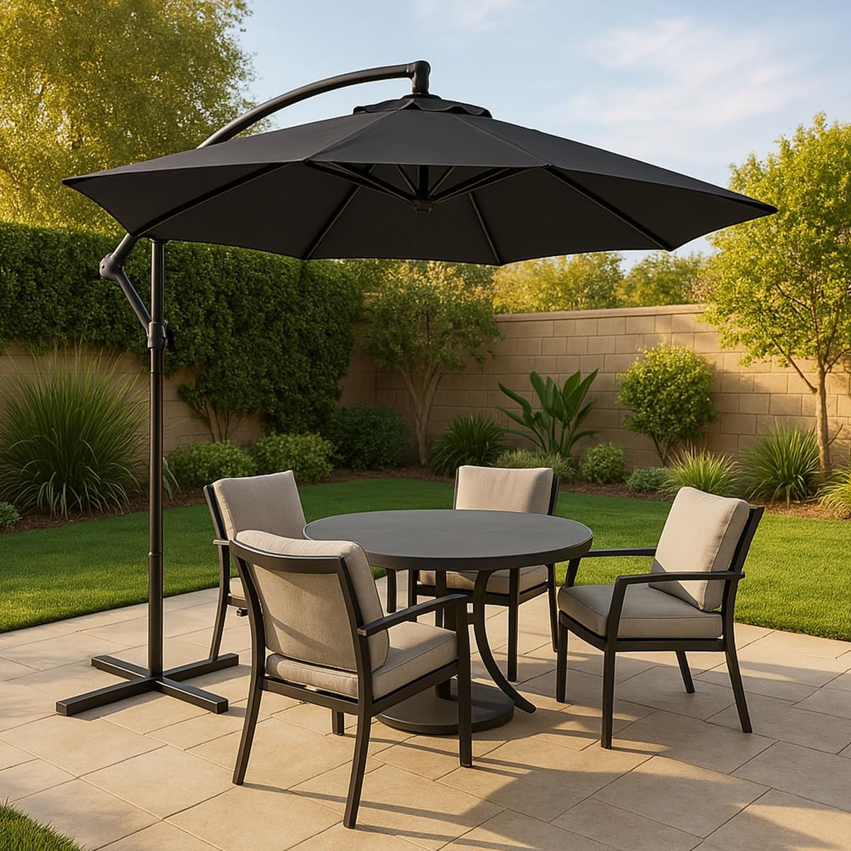 Sombrilla de Jardín Duralife | Sombrillla para Exterior con Brazo Lateral 3M Diámetro Altura Ajustable | Sombrilla de Poliester para Patio, Jardin, Terraza