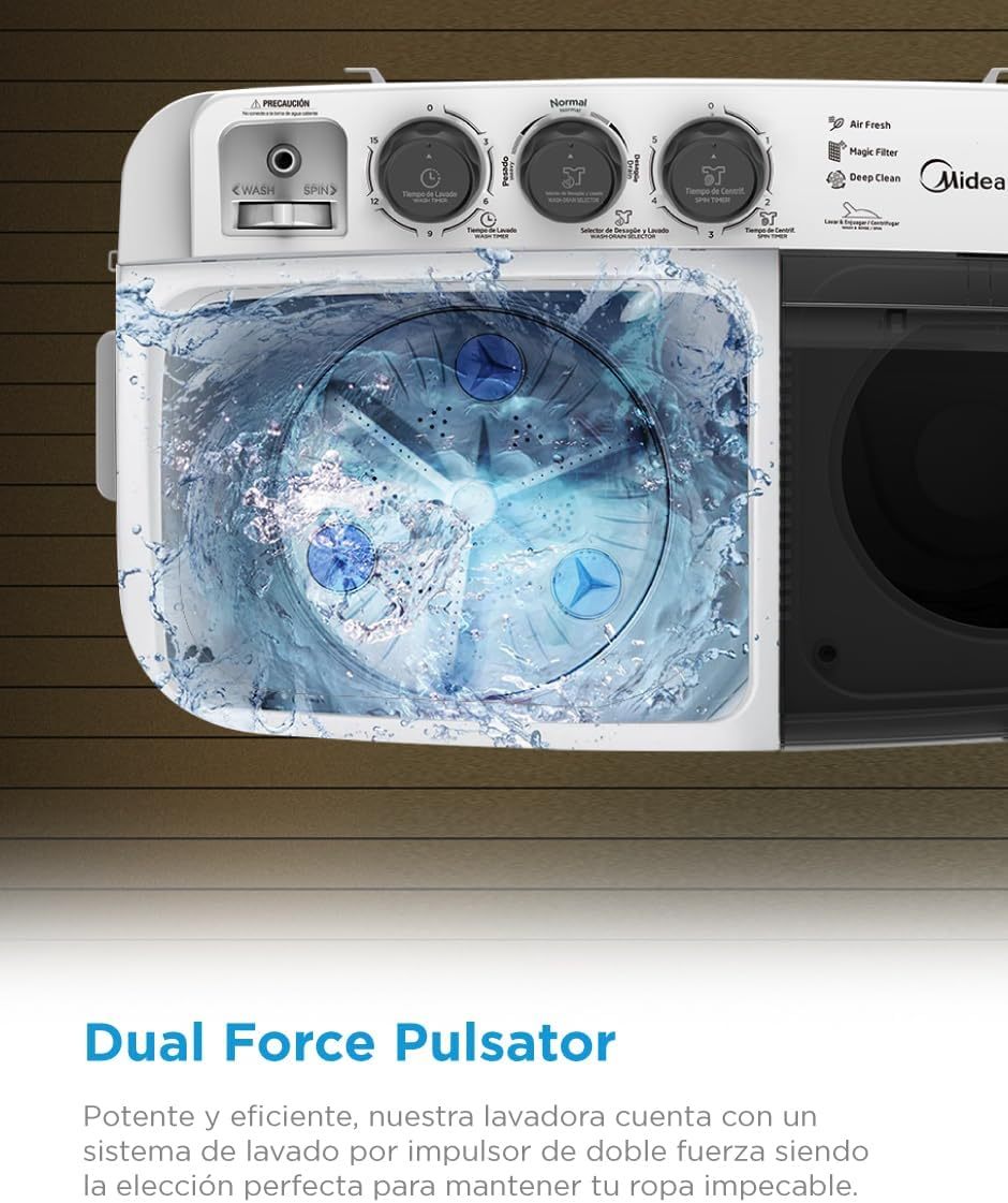 Midea MT100W110/W-MX Lavadora Semiautomática Dos Tinas Twin Force Pulsator 11Kg Blanca