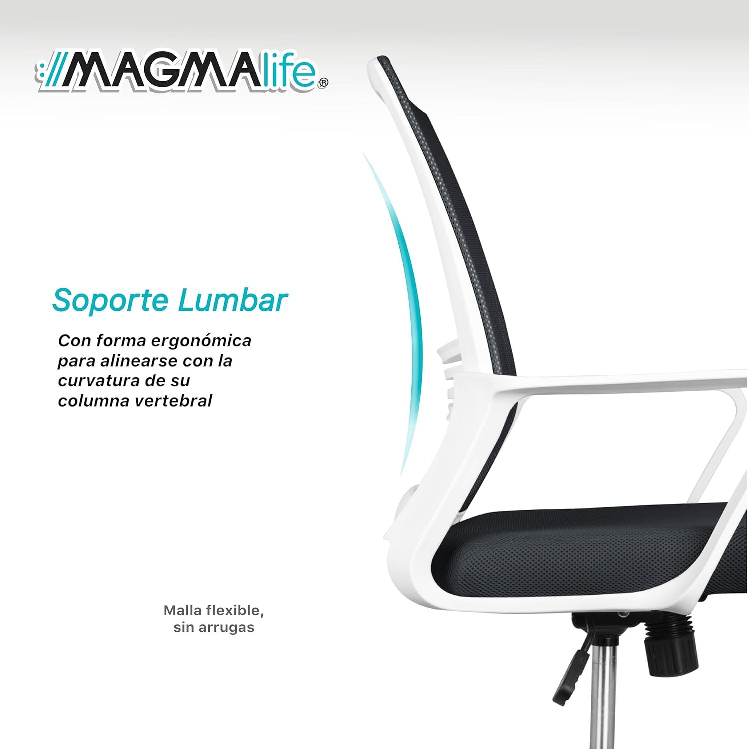 MAGMALIFE Silla Ergonómica de Escritorio con Respaldo de Malla Transpirable, Moderna y Elegante, Silla Giratoria con Soporte Lumbar y Cómodos Descansabrazos (Azul Cerúleo)