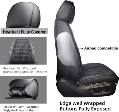 hikeaglauto Juego completo de fundas de asiento de coche, de piel sintética para autos, SUV, súper transpirables, universales, para la mayoría de los sedanes (juego completo, negro)