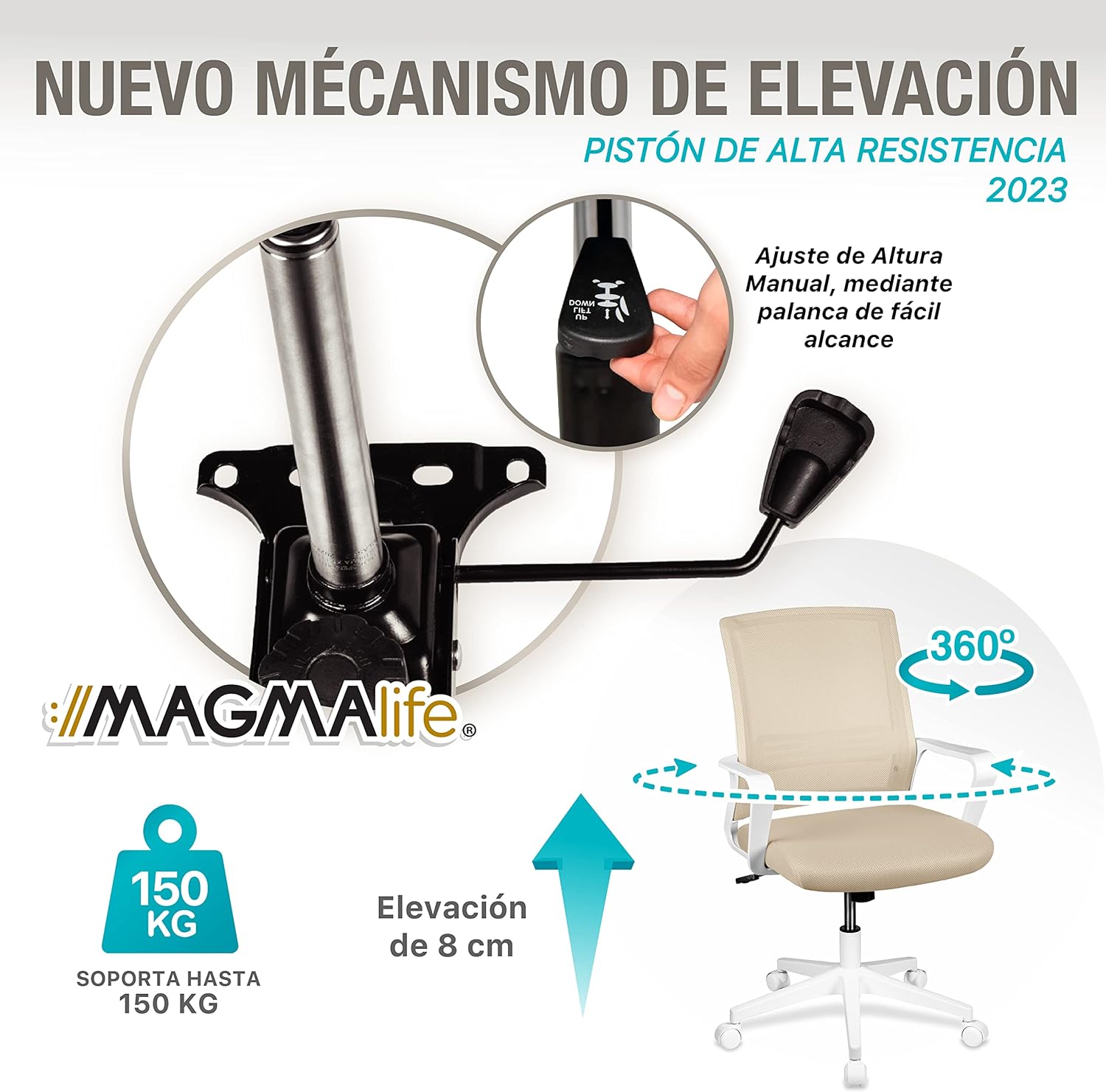 MAGMALIFE Silla Ergonómica de Escritorio con Respaldo de Malla Transpirable, Moderna y Elegante, Silla Giratoria con Soporte Lumbar y Cómodos Descansabrazos (Azul Cerúleo)