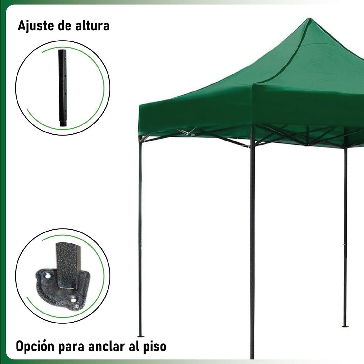 RACK & PACK Carpa 3x3 para Exteriores Lona Jardin Toldo Retractil Estructura de Acero Plegable 3 Ajustes de Altura Impermeabilidad 600D Premium Campismo Facil Armado Fiesta Reunión (Verde)
