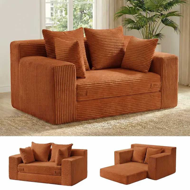 Sofá Cama Convertible 3 en 1 Winzoo Modelo de Suelo: Sillón Extragrande, Sofá 2 Plazas, Chaise Longue Plegable Futón, Incluye 4 Cojines para Sala