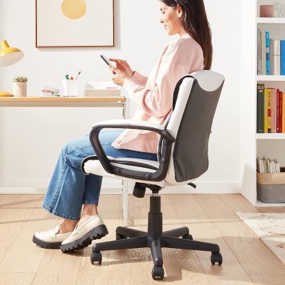 Silla ergonómica de escritorio de oficina con reposabrazos, altura e inclinación ajustable, giro de 360 grados, capacidad de 124 kg