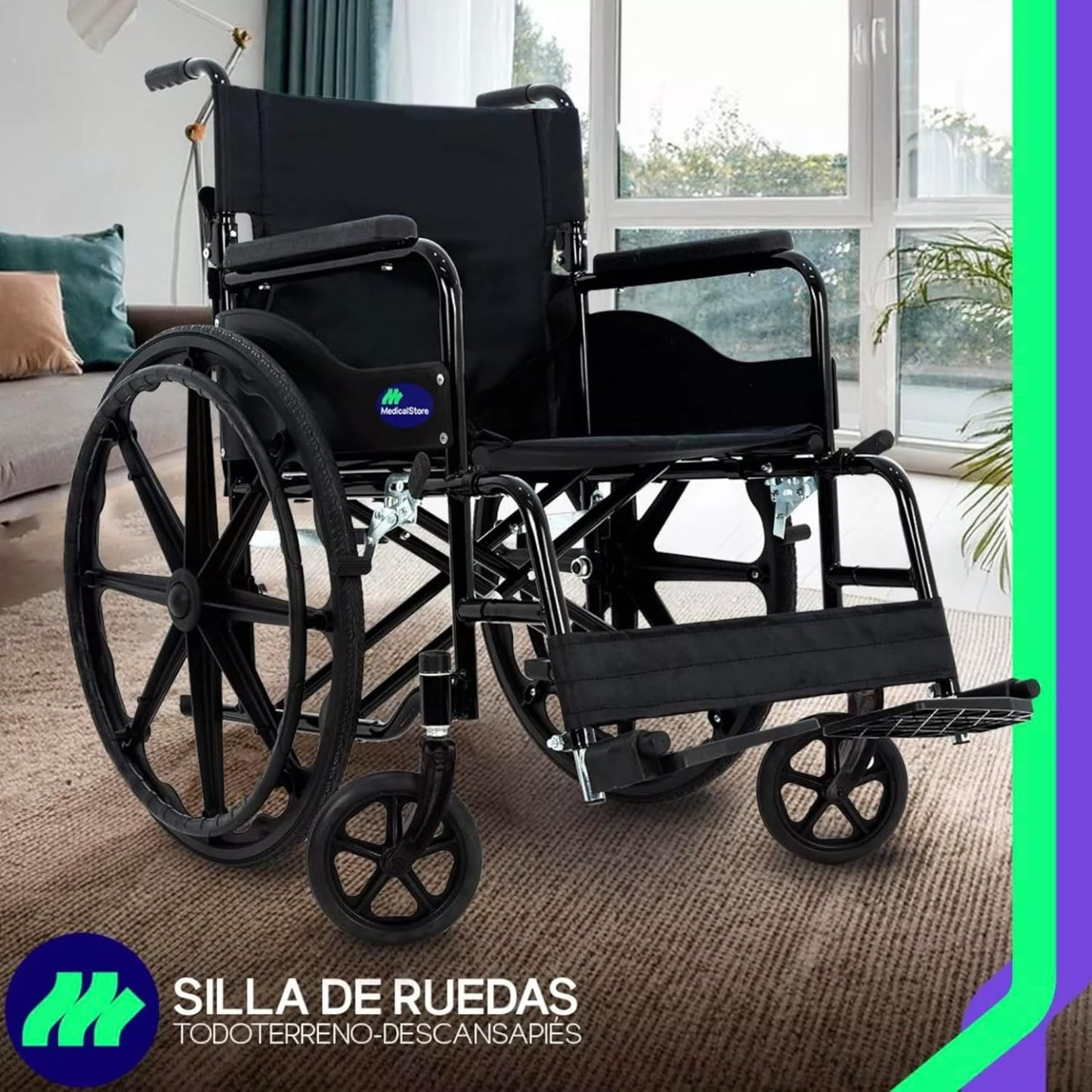 MEDICAL STORE Silla De Ruedas Ligera Adulto Mayor Todo Terreno Traslado Plegable Compacta Con Freno De Mano Rehabilitación Con Descansa Pies Abatible