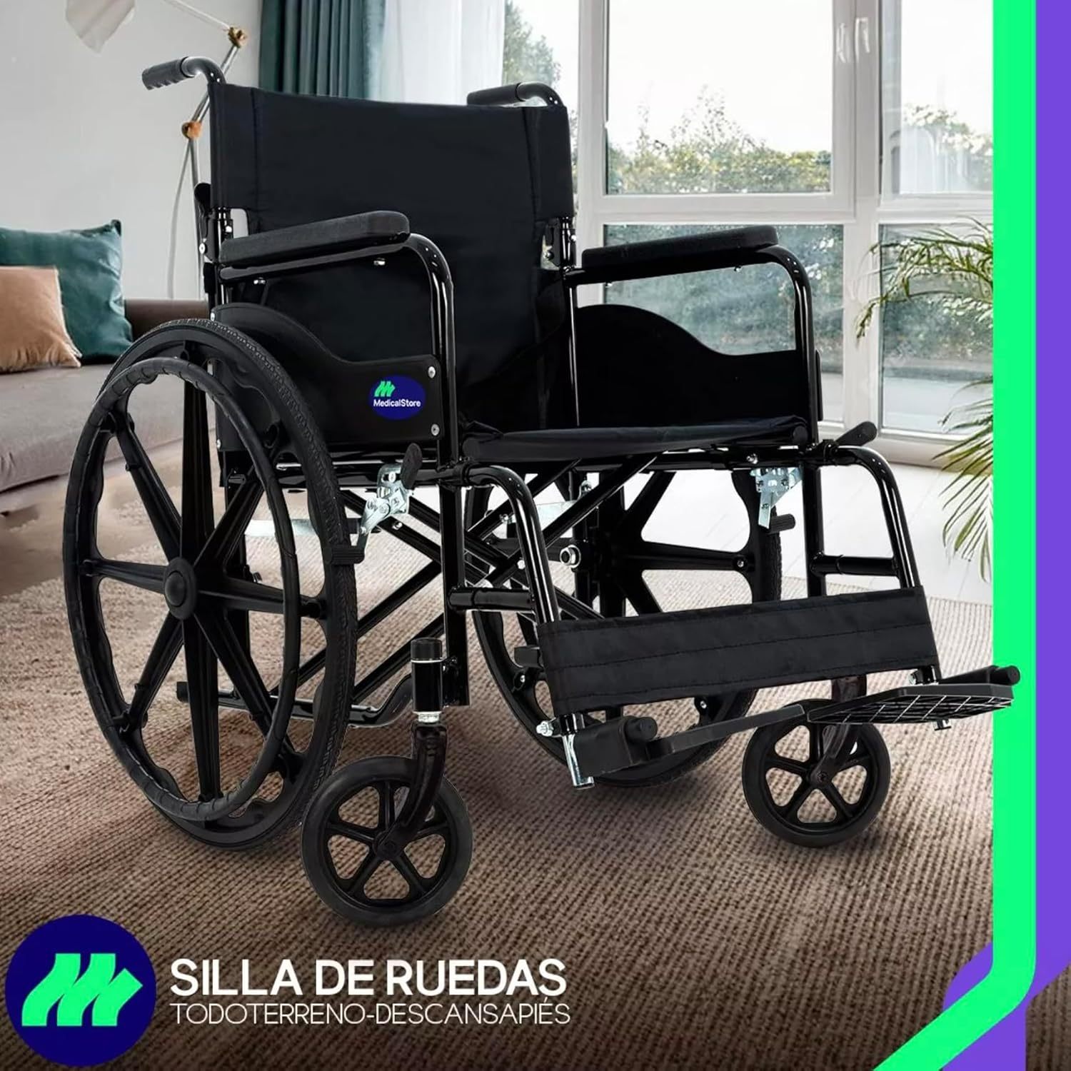 MEDICAL STORE Silla De Ruedas Ligera Adulto Mayor Todo Terreno Traslado Plegable Compacta Con Freno De Mano Rehabilitación Con Descansa Pies Abatible