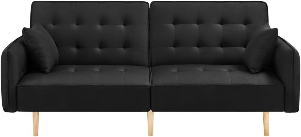 Yaheetech Sofá cama convertible moderno futón sofás, cama plegable y abajo, tela de lino reclinable para sala de estar, color gris