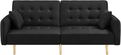 Yaheetech Sofá cama convertible moderno futón sofás, cama plegable y abajo, tela de lino reclinable para sala de estar, color gris