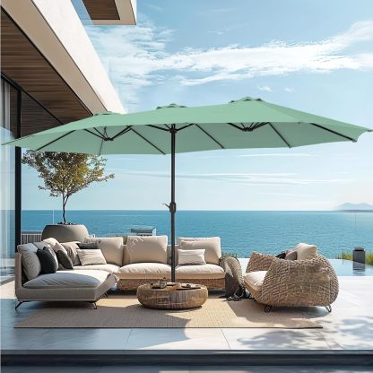 [Luz LED] Phivilla Home Sombrilla grande para patio exterior de 15 pies con base – Opción de luz LED, doble cara, manivela, impermeable