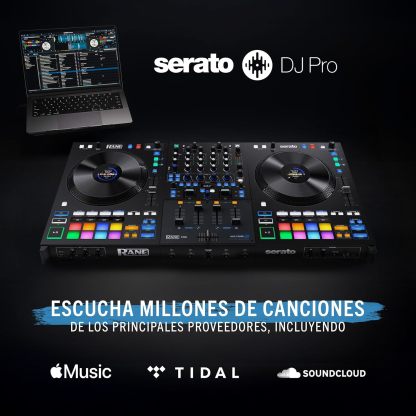 Rane FOUR Controlador DJ Stems Avanzado, 4 Canales - Jog Wheels de 8.5" + Displays, Mezclador DJ con FX Internos, Serato DJ Pro + Pitch 'n Time DJ