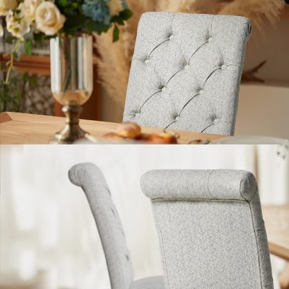COLAMY - Juego de 6 sillas de Comedor con Botones y tapizadas, con Patas de Madera Maciza y Asiento Acolchado para Comedor, Cocina, Color Gris