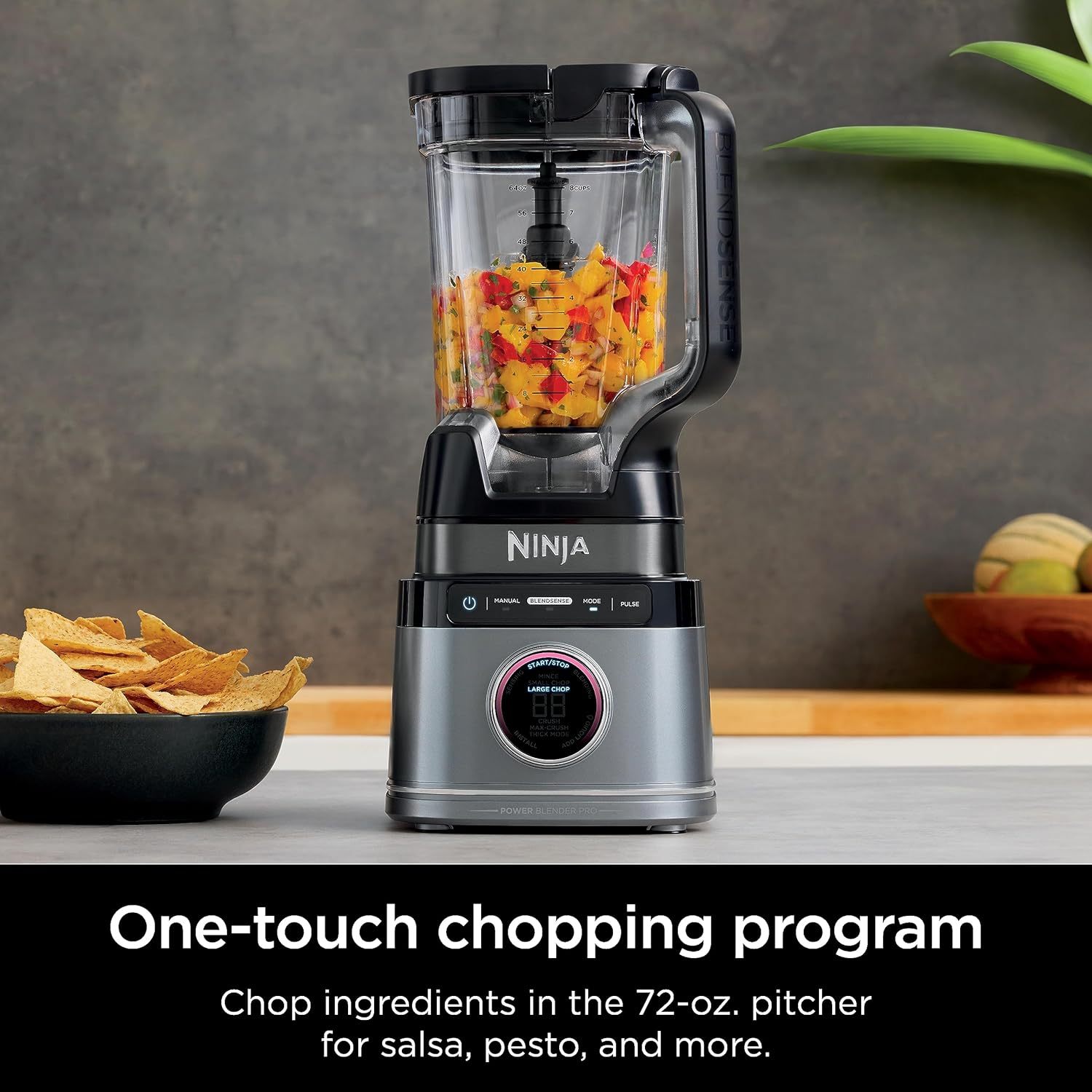 NINJA, Licuadora Detect Power Pro, Capacidad de 72 Oz, Ideal para Smoothies y Bebidas Congeladas, Procesa Alimentos, 1800 Watts, Tecnología BlendSense, Color Negro y Plateado, TB201