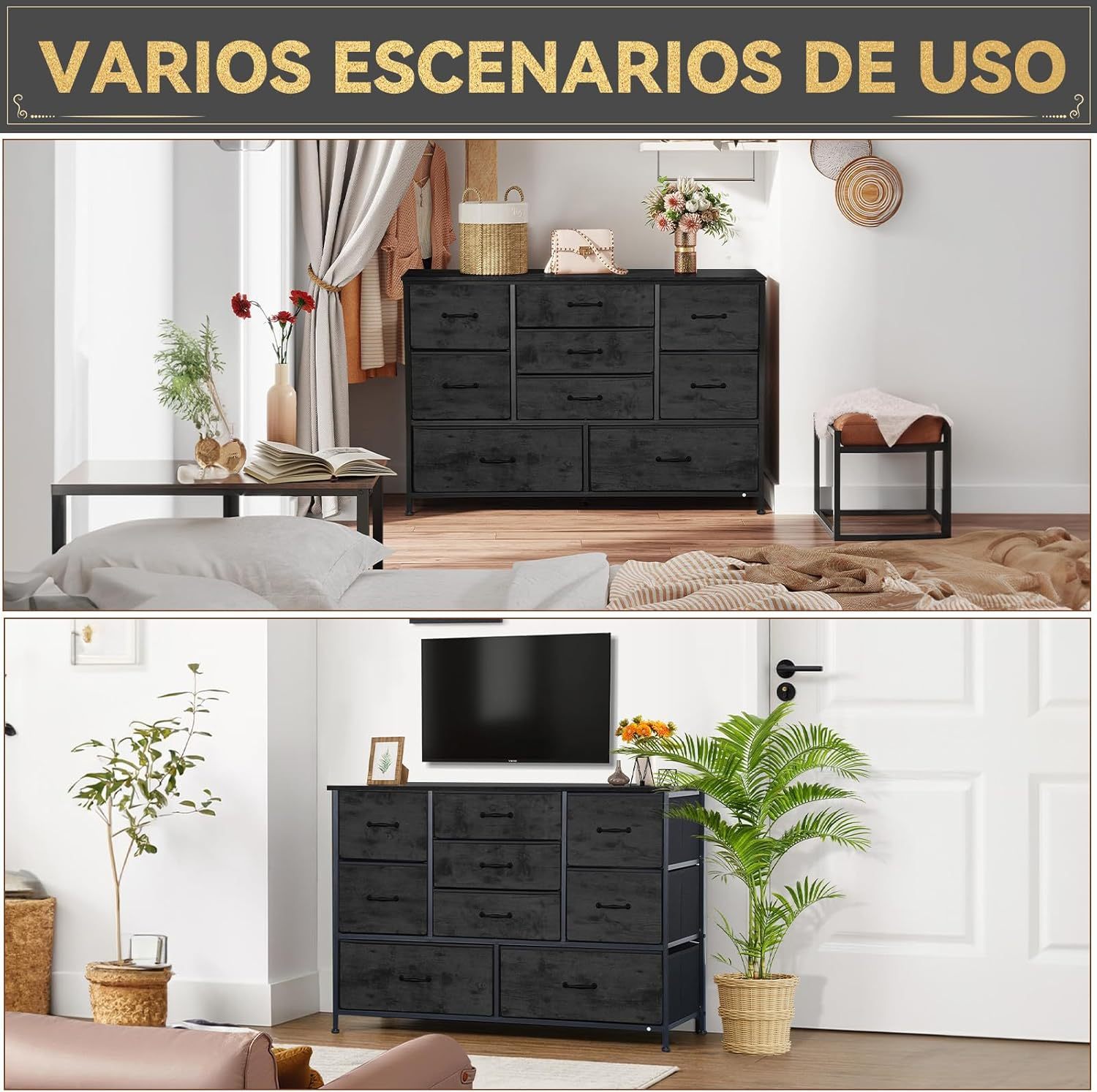 FURRIFIC Cómoda Gran Capacidad de 9 Cajones,115 * 75 * 35cm,Cajonera para Recamara,Ropa,Hogar Y Oficina,Organizador Cajonera de Estructura Metal con Cajones de Tela en 3 Tamaños