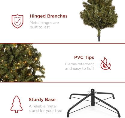 Best Choice Products - Árbol de Navidad Artificial de Abeto preiluminado de 7 pies para el hogar, Oficina, decoración de Fiesta con 550 Luces incandescentes, 1346 Puntas de Rama, fácil Montaje