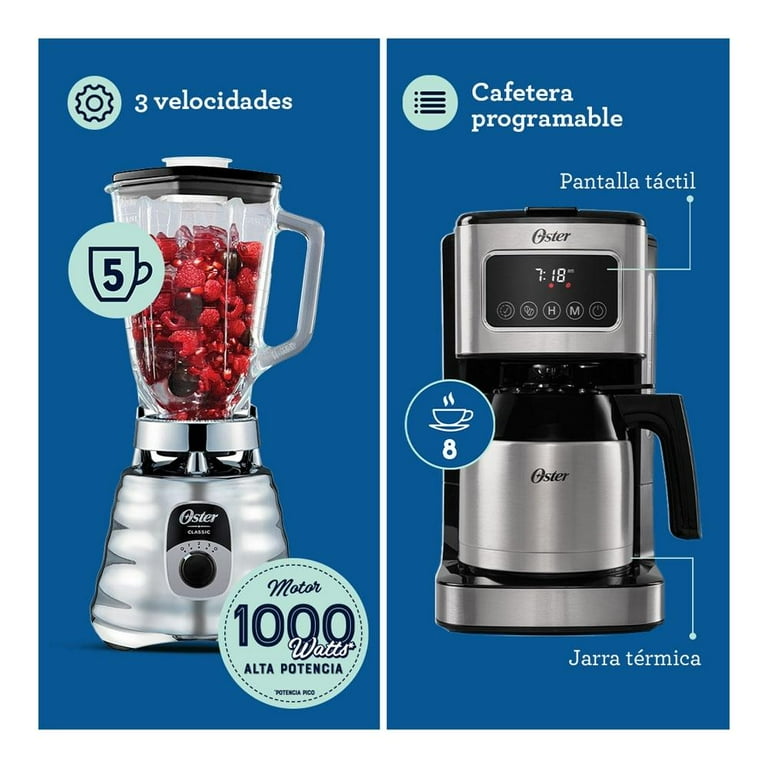 Combo Oster 5 Elementos licuadora, Cafetera, batidora, wafflera y exprimidor de jugos Negro con Plata