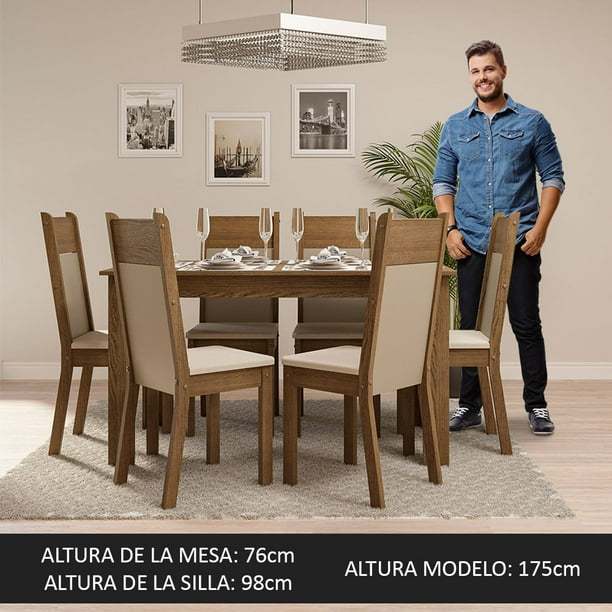 Juego de Comedor Madesa Jaíne Mesa Tablero de Madera con 6 Sillas Marrón/Crema Madesa con 6 Sillas