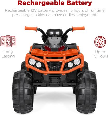 Best Choice Products 12V ATV eléctrico para niños de 4 ruedas con audio Bluetooth, velocidad máxima de 3.7 mph, neumáticos con banda de rodadura, faros LED, radio, color negro