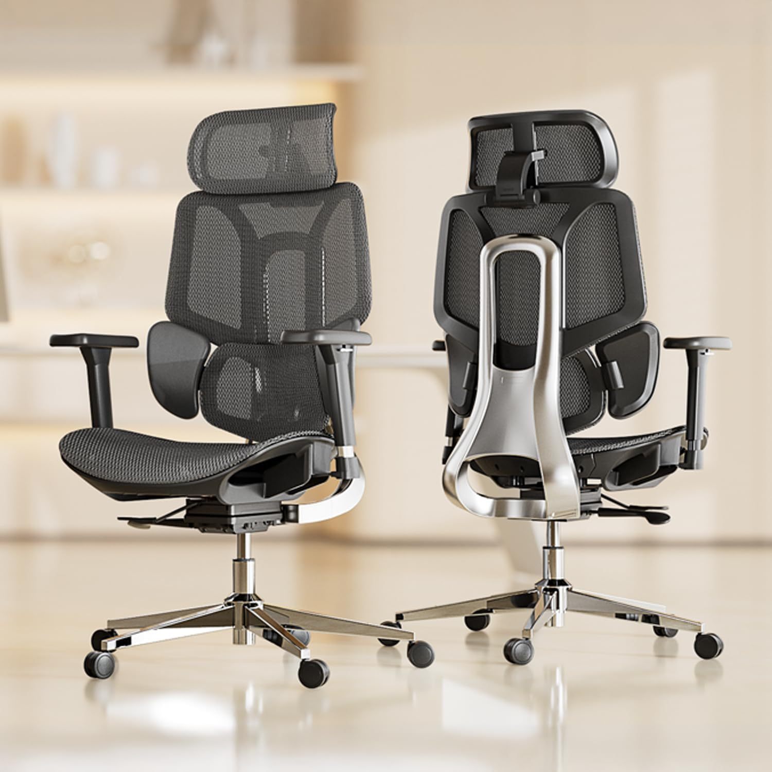 🪑Hbada E3 Air Silla de Oficina Ergonómica, Soporte Lumbar Dinámico de 3 Zonas, Reposacabezas Ajustable 3D, Reposabrazos 3D, Silla de Ordenador Giratoria